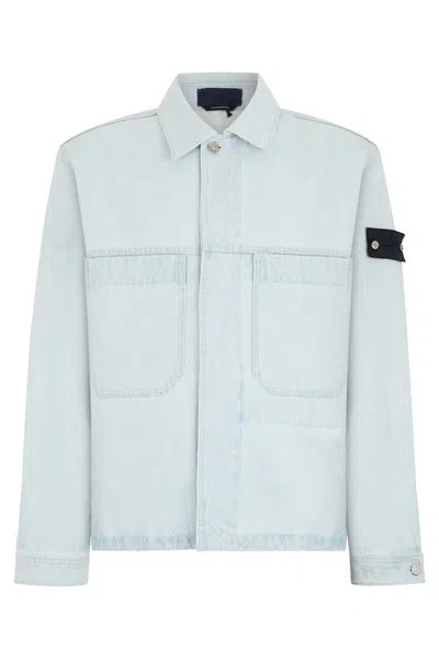 Stone Island Denim Jacket With Buttons In Blue