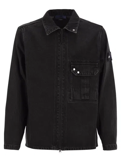 Stone Island Denim Jacket With Zip Fastening In Black