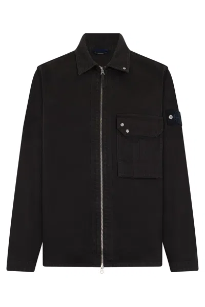 Stone Island Denim Jacket With Zipper In Black