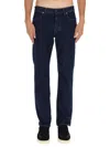 Stone Island Five-pocket Trousers With Belt Loops And Contrast Stitching In Blue