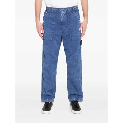 Stone Island Denim Patch-pocket Trousers In Blue