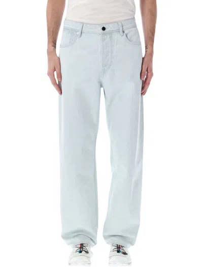 Stone Island Denim Research Badge Loose Fit Five-pocket Jeans With Concealed Button Fly In Blue