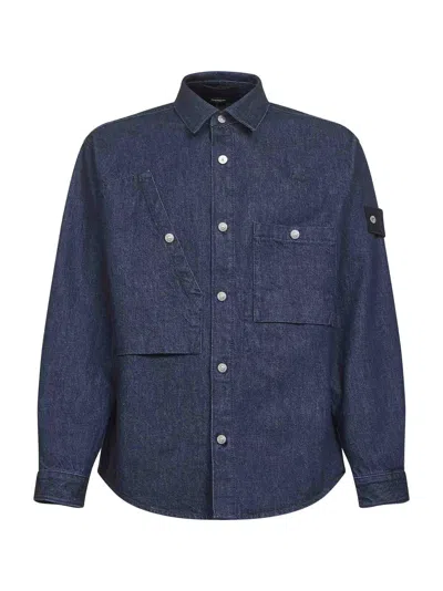 Stone Island Denim Research Blue Cotton Denim Overshirt In Multi