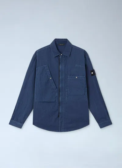 Regular-fit Zipper-up Overshirt With Corrosion Treatment In Blue from Stone Island