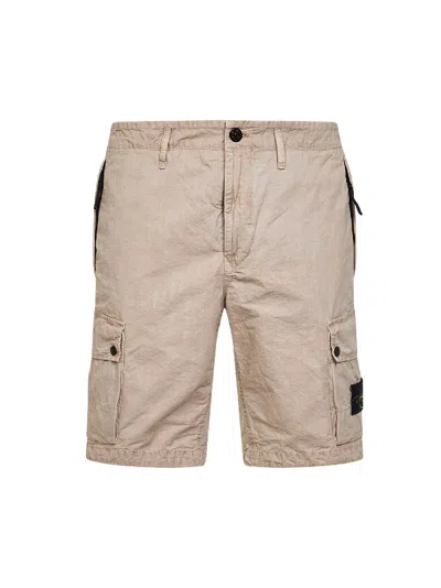 Stone Island Desert Organic Cotton Twill Cargo Bermuda Shorts In Brown