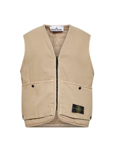 Stone Island Desert Panama Organic Cotton Vest In Brown