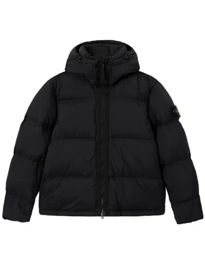 Stone Island Detachabl Mini Hooded Coat With Adjustable Closure In Black
