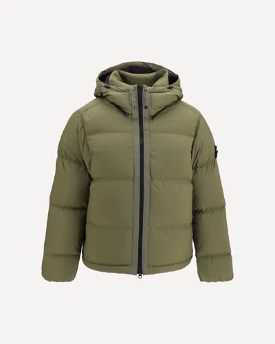 Stone Island Hooded Jacket Elastic Cuffs Long Sleeves Quilted In Green
