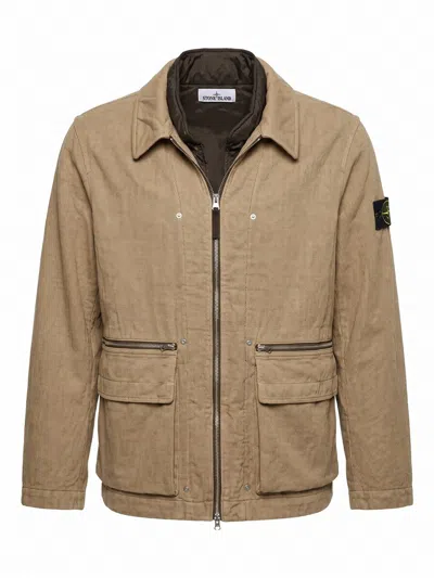 Stone Island Diagonal Cotton Wool Field Jacket In Brown