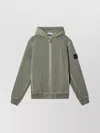 Stone Island Distressed Sweatshirt With Badge And Hood In Green