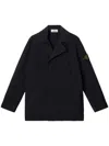 Stone Island Double-breasted Black Jacket With Notched Collar In Black