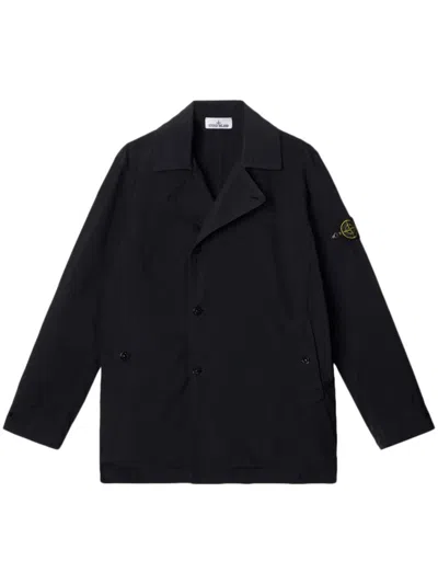 Stone Island Double-breasted Black Jacket With Notched Collar