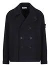 Stone Island Double-breasted Blue Coat With Structured Collar In Blue