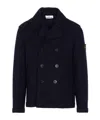 Stone Island Mens Navy Blue Felted Double-breasted Wool Jacket In Blue