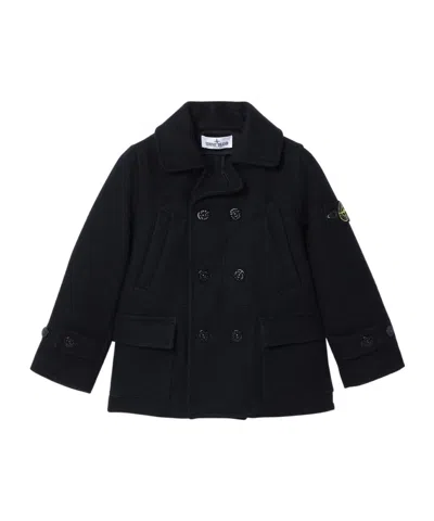 Stone Island Double-breasted Coat In Black