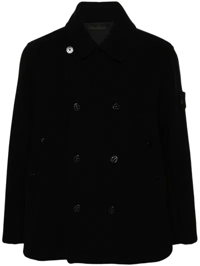 Stone Island Double-breasted Coat In Black