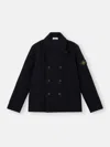 Stone Island Double-breasted Rws Wool Felt Pea Jacket In Blue