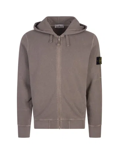 Stone Island Dove Zip-up Hoodie With Old Treatment In Brown