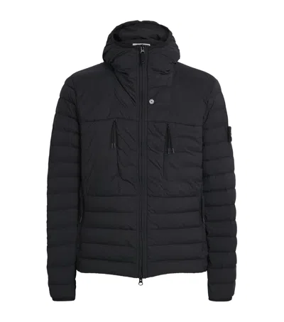 Stone Island Quilted Nylon Puffer Jacket With Hood And Down Padding In Black