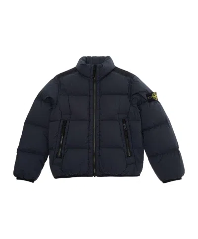 Stone Island Down Hooded Jacket In Blue