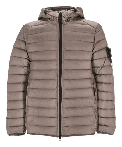 Stone Island Compass-patch Hooded Padded Jacket In Grey