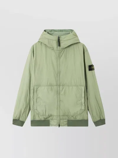 Stone Island Down Jacket Hood Ribbed Hems In Green