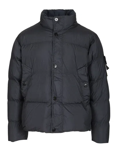 Stone Island Down Jacket In Lightweight Recycled Nylon Reps Jackets Blue In Black