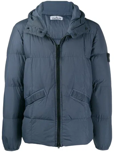Stone Island Hooded "steel Grey" Padded Jacket In Blue