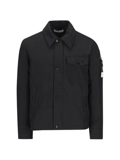 Stone Island Down Jacket With Classic Collar In Black