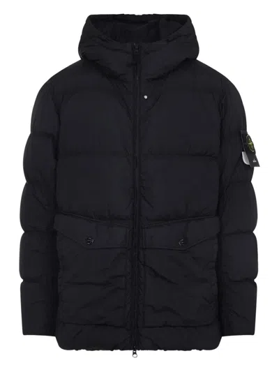 Stone Island Down Jacket With Compass Application In Black