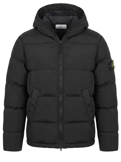 Stone Island Down Jacket With Hood And Drawstring Hem In Black