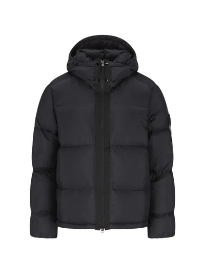 Stone Island Rds Quilted Adjustable Hood Down Jacket In Black