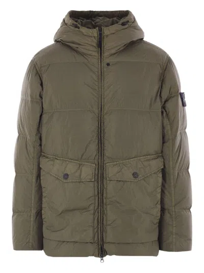 Stone Island Down Jacket With Hood In Green