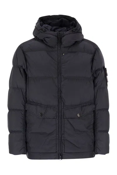 Stone Island Down Jacket With Windproof Hood In Blue