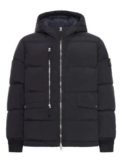 Stone Island Down Jacket With Zip And Hood In Black