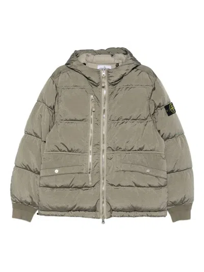 Stone Island Down Jacket With Zip And Hood Clothing In Green
