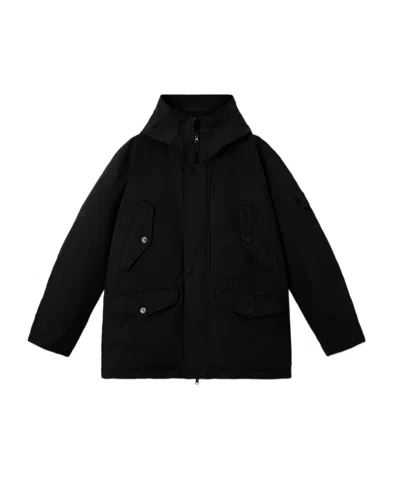 Stone Island Down Short Parka With Hood And Anti-drop In Black