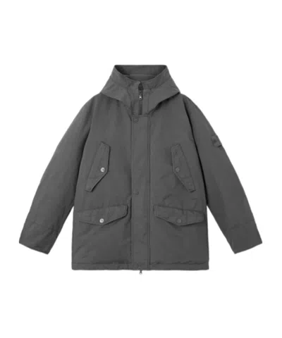 Stone Island Down Short Parka With Hood And Anti-drop In Gray