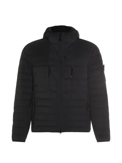 Stone Island Down-tc Hooded Padded Coat In Black