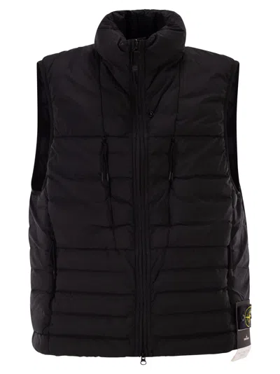Stone Island Down Vest With Water Repellent Treatment In Black