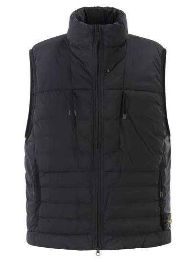 Stone Island Down Vest With Water Repellent Treatment In Blue