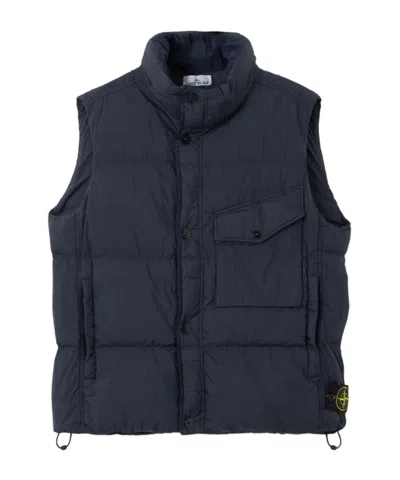 Stone Island Down Vest With Wind Resistance And Zip Pockets In Blue