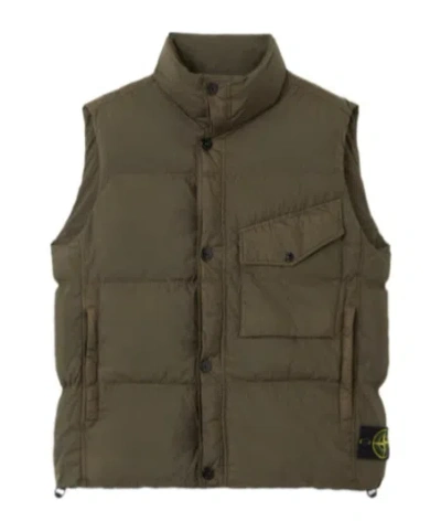 Stone Island Down Vest With Wind Resistance And Zip Pockets In Green