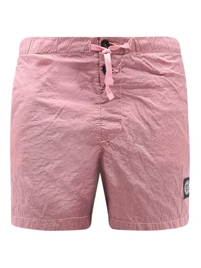 Stone Island Drawstring-fastening Logo-patch Swim Shorts In Pink
