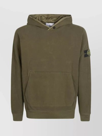 Stone Island Drawstring Hood Buttoned Sweater In Green