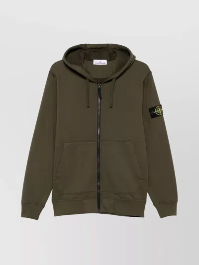 Stone Island Drawstring Hood Hooded Sweater In Green