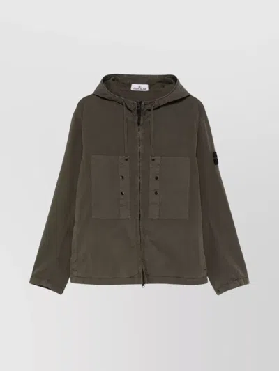Stone Island Drawstring Hooded Jacket Pockets In Green