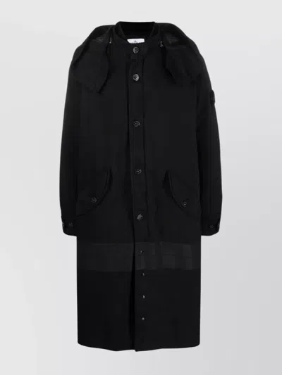 Stone Island Drawstring Hooded Jacket With Pockets In Black