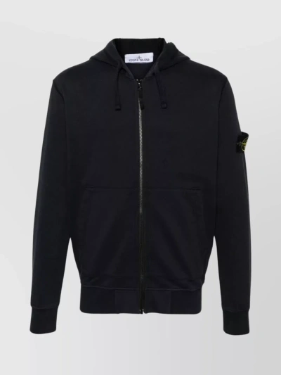 Stone Island Drawstring Hooded Zip-up Sweater In Blue