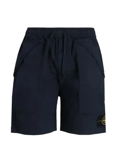 Stone Island Drawstring Logo-patch Shorts In Blue